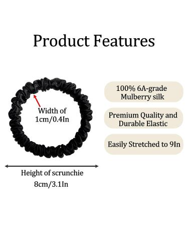 22 Momme 100% Mulberry Silk Hair Ties - 6PCS Black Satin Scrunchies for Women and Girls - Buy Online on GoSupps.com