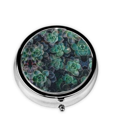 Green Succulent Portable Round Pill Box - Lightweight and Moisture-Proof Perfect for Organizing Vitamins Green Succulent One Size