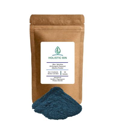 Blue Spirulina Powder by Holistic Bin | Organic Blue Green Algae Powder for Supplements, Smoothies, & Baked Goods | Rich Source of Vegan Protein, Vitamins, & Phytonutrients (50 Grams)