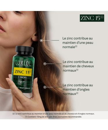 LUX OL - Zinc 15(1) - Dietary Supplement - Maintains Normal Hair & Skin Nails (2) - Provides 15mg of Zinc per Daily Dose - 3 Month Program - Made in France - 90 Capsules - Buy Online on GoSupps.com