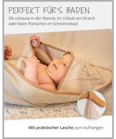 Ullenboom Hooded Towel Baby 75x75 cm | 100% Cotton Terry | Oeko-Tex Certified | Ideal Bath Towel & Bathrobe for Kids Up to 3 Years | Sand Beige - Buy Online on GoSupps.com