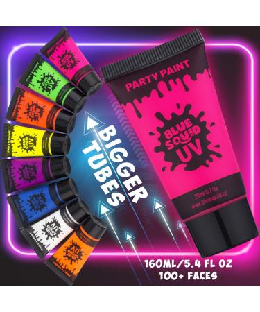 Blue Squid UV Face & Body Paint Set - 8 Large 0.68 fl oz Neon Paints + Bonus UV Flashlight - Buy Online on GoSupps.com