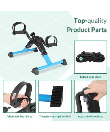 VIVIJASON Pedal Exerciser - Folding Portable Mini Exercise Bike for Arm/Leg Workout - Adjustable Fitness Equipment for Seniors - LCD Display - Blue - Buy Online on GoSupps.com