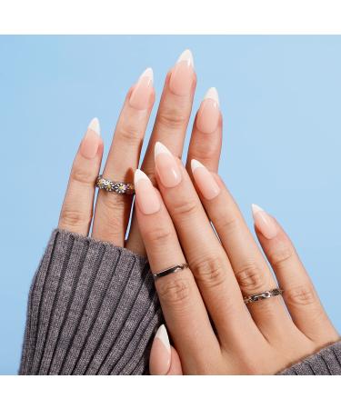BettyCora French Press On Nails - Pointed Almond Acrylic False Nails - 24 Pcs Short/Medium Fake Nails - French White D13 - Buy Online on GoSupps.com