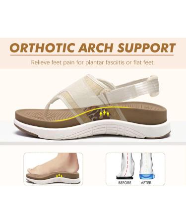 COFACE Women's Flip-Flops Sandals - Lightweight Athletic Cushion Orthotic Thong Sandals with Arch Support for Beach & Summer - Size 8 Beige White - Buy Online on GoSupps.com
