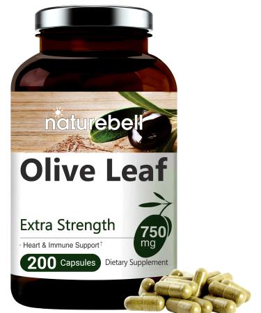 Olive Leaf Extract, 750mg Per Serving, Maximum Strength 20% Oleuropein, 200 Counts (200 Days Supply), Made with Olive Leaf for Immune and Internal Circulation Health Support, Non-GMO