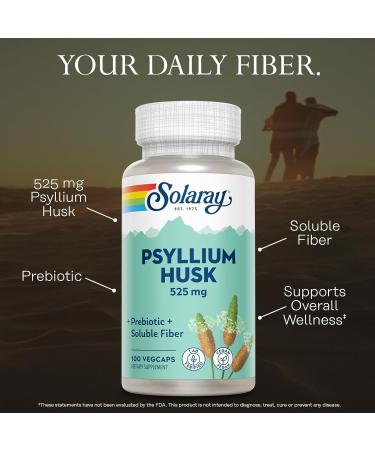 SOLARAY Psyllium Husk Capsules 525 mg Prebiotic and Soluble Fiber Supplement for Overall Daily Wellness Support Vegan Lab Verified 100 Servings 100 VegCaps - Buy Online on GoSupps.com