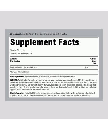Piping Rock White Willow Bark Tincture 4 Fl Oz | Alcohol Free Vegetarian Non-GMO Gluten Free Liquid Extract for Pain Relief | International Shipping Available - Buy Online on GoSupps.com