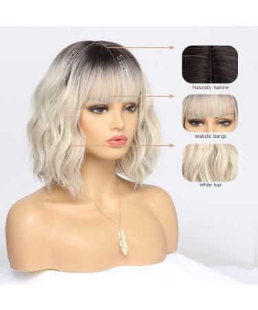 Bestung Ombre Dark Blonde Bob Wig with Fringe | Neck Length Wavy Blonde Hair Wig for Women | Natural Looking Synthetic Fancy Dress Wig (10 Inches) - Buy Online on GoSupps.com