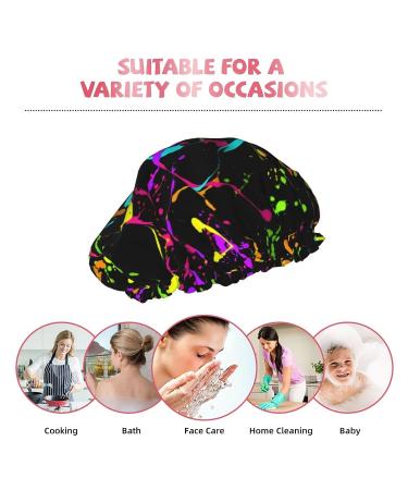 Glow in Dark Splatter Neon Reusable Shower Cap for Men and Women - Double Layer Waterproof Bathing Hat for Long Hair Protection - Buy Online on GoSupps.com