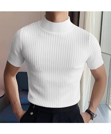 Men's High Collar Turtleneck Short Sleeve T-Shirt Solid Y2-White | Medium - Buy Online on GoSupps.com