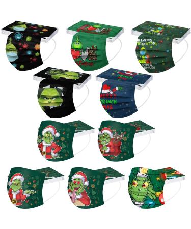 100Pcs Kids Grinch Disposable Face_Mask - Christmas Childrens Face_Mask Assorted Colors Design Boys Girls 3-Ply Face_Covering