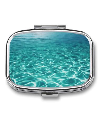 Pill Box Blue Aqua Pool Water Print 2 Compartment Medicine Pill Case Pill Organizer Decorative Metal Portable Pill Box for Pocket Or Purse