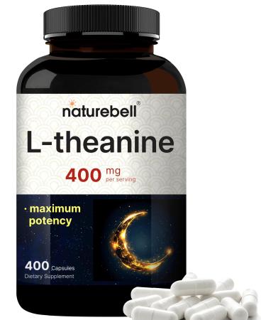 Double Strength L Theanine 400mg 400 Capsules | Max Potency L-Theanine Supplement for Relaxation Sleep & Calm Support | Bioavailable Free Form | Natural Amino Acid for Women & Men | Non-GMO