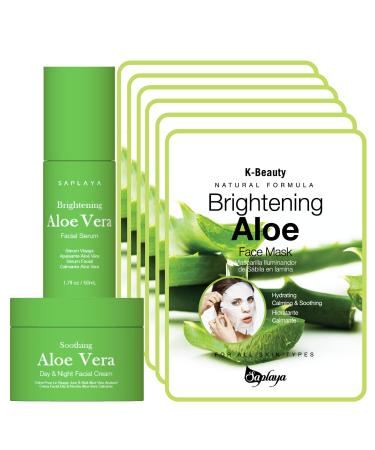 Day & Night Facial Cream Serum Moisturizing For Face Neck and Chest Cream Hydrating Deep Moisturizer Made in South Korea (Soothing Aloe Vera Full Kit)