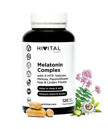 Melatonin Complex | 120 Vegan Capsules for 4 Months | With 5-HTP Valerian Lemon Balm Passionflower California Poppy Hops & Linden | Improves Sleep Rest Reduces Anxiety & Stress