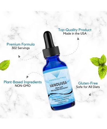 Absonutrix VanOlivea 390 mg 4 FL OZ Liquid 302 Servings Made in USA Plant-Based Ingredients Olive Leaf Extract Vanilla Extract Liquid Olive Fruit Gluten-Free Non-GMO GMP Certified - Buy Online on GoSupps.com