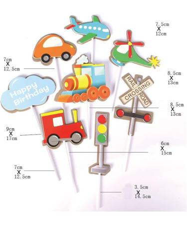 Personalised Cake Toppers Cake Decorations Traffic Lights Locomotive Airplane Cake Decoration Cute Cartoon Cake Toppers Kids Happy Birthday Dessert Decor Deep Sapphire - Buy Online on GoSupps.com