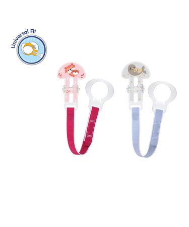 MAM Pacifier Clips for Baby Girls - 2 Count, Fasteners and Flexible Rings, Assorted Designs - 2 Pack - Buy Online on GoSupps.com
