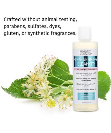 Advanced Clinicals Tea Tree Face Wash 8.2 oz - Pore Refining Gel Cleanser & Makeup Remover - Buy Online on GoSupps.com