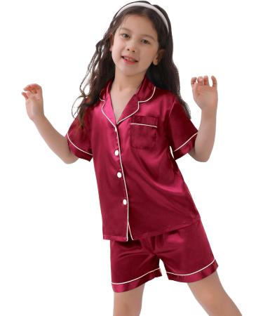 SWOMOG Kids Silk Pyjamas Set Short Sleeve Satin PJs | Red | Ages 4-16 - Buy Online on GoSupps.com