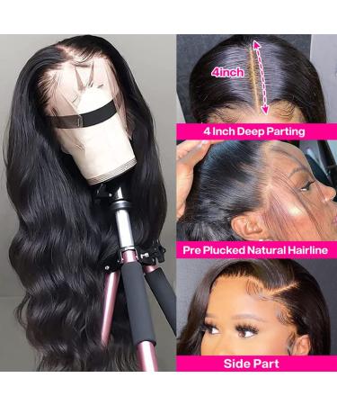 RXY Brazilian Human Hair Body Wave Lace Front Wig 18 Inch 13x4 - Pre Plucked, Glueless, 180% Density for Black Women - Natural Color - Buy Online on GoSupps.com