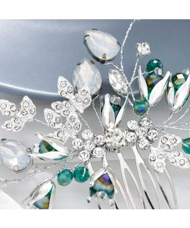 Yean Silver Opal Crystal Bride Wedding Hair Comb - Floral Hair Accessories for Women - Buy Online on GoSupps.com