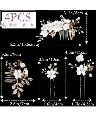 YOOBNG Bridal Wedding Flower Hair Pins 4 Pieces Bridal Hair Accessories Wedding with Flowers Pearls Leaf Bridal Hair Comb Hair Accessories Wedding Hair Clips for Women Girls and Bridesmaid (White) - Buy Online on GoSupps.com