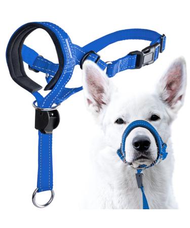 Goodboy Dog Halver with Service Birth prevents strong pulling on the leash padded halter for small medium -sized and large dogs including halter (size 3 blue nylon) size 3 (pack of 1) blue nylon black padding