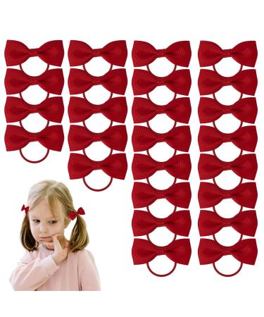 EUPSIIU 25 Pcs Baby Girls Hair Bows Ties Ribbon Polyester Rubber Bands Bows Head Wraps Ties Ponytail Holder Cheerleading Styling Children's Day Easter Cosplay for Baby Toddlers Little Girls (Red)