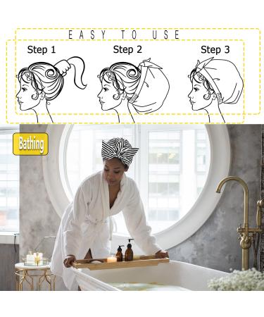 Reusable Waterproof Shower Cap for Women with Bowknot Design - Black Stripe - Buy Online on GoSupps.com