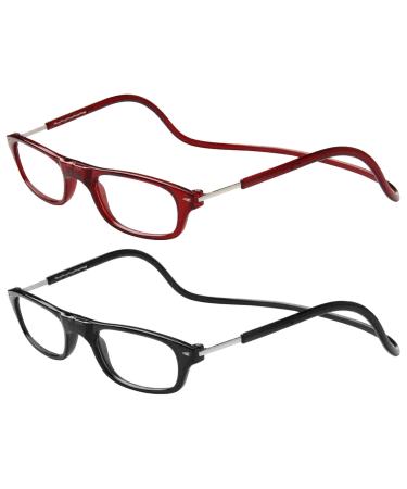 TBOC Pack: Reading Glass reading aid for men - (two units) Diopttria +3.00 Bordeaux and black frame Strength PC Mobile phone foldable woman man man magnetic closure clip antiquity presbyopia +3.00 dioptria (2 Pack) bordeaux +black