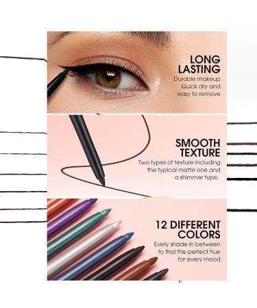 Eye Liner Pens Gel Eye Liner Pencils12 Colors Waterproof Natural Eye Liners Long Lasting Gel Pens Smudgeproof Cosmetics for Female Girls - Buy Online on GoSupps.com