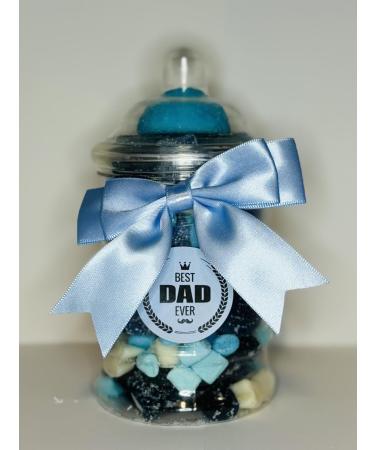 Best Dad Ever Filled Blue Pick N Mix Gummy Sweet Victorian Jar Gift Present 380ml
