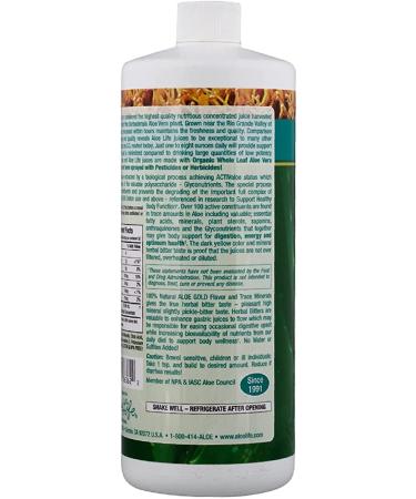 Aloe Life Organic Aloe Vera Juice Concentrate | Soothing Relief for Indigestion | Antioxidant Catalyst | Supports Energy & Wellness | Gluten-Free - 32 Fl Oz - Buy Online on GoSupps.com