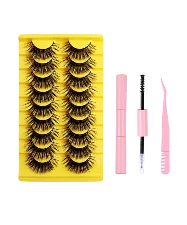FAIRYGATE Eyelashes Waterproof Thick Fluffy Reusable Eyelash Strip Lashes Natural Look Soft Eye Lashes Thick Lash with Glue and Pink Tweezers B5323 FGJSTB5323