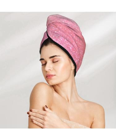 Hair Towel Wrap - Quick Drying Turban with Button | Sparkly Pink Glitter Hair Drying Towel for Effortless Style - Buy Online on GoSupps.com