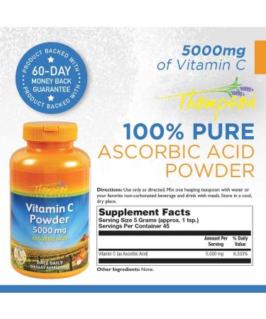 Thompson Vitamin C Powder 5000 mg - 8 oz for Immune Support & Antioxidants - Buy Online on GoSupps.com