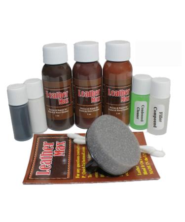 Furniture Leather Max Complete Leather Refinish and Repair Kit/Now with 3 Color Shades to Blend with/Leather & Vinyl Restorer (Deep Browns)
