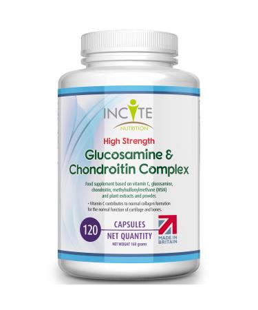 Glucosamine and Chondroitin High Strength Complex with MSM Vitamin C Ginger Rosehip & Turmeric - 120 Premium Capsules Joint Care Supplements Made in The UK by Incite Nutrition Gluco complex
