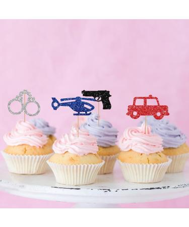 24Pcs Police Cupcake Toppers Police Officer Birthday Cupcake Toppers for Boys Blue&Black Glitter Policemen Cupcake Picks for Baby Shower Police Birthday/Officer Academy Graduation Party Decoration - Buy Online on GoSupps.com