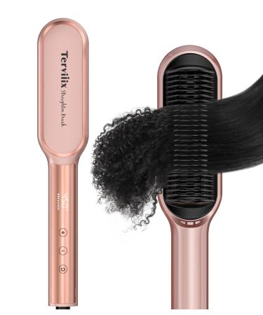 Terviiix Frizz Buster Ionic Hair Straightener Brush with MCH Heater - Rapid 450 F in 20S Hair Straightener Comb for Efficient One-Pass Anti-Scald 13 Heat Settings Digital Display Dual Voltage Rose Gold
