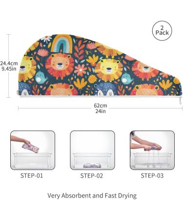 Colorful Lion Hair Towel 2 Pack | Super Absorbent Quick-Dry Hair Turbans for Women & Girls - Buy Online on GoSupps.com