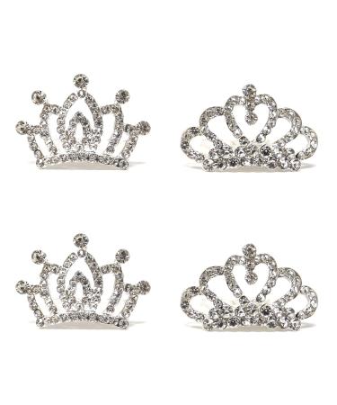 Honbay 4PCS Mini Crystal Rhinestone Crown Hair Comb Princess Tiara Comb  1.7x1.5x0.9inch