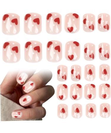 1 Box Press on Nails Cute Heart Fake Nails with Glue Short Press on Nails Reusable Glue on Nails Full Cover Square Press on Nails for Women Girls DIY Manicure Decoration Press on Nails - Buy Online on GoSupps.com