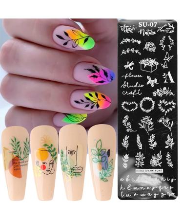 Nail Stamper Kit - 8 PCS Stamping Plates with Art Stamps & Scraper - Flowers, Leaves, Words - Nail Stencils for Reusable Manicure - Buy Online on GoSupps.com