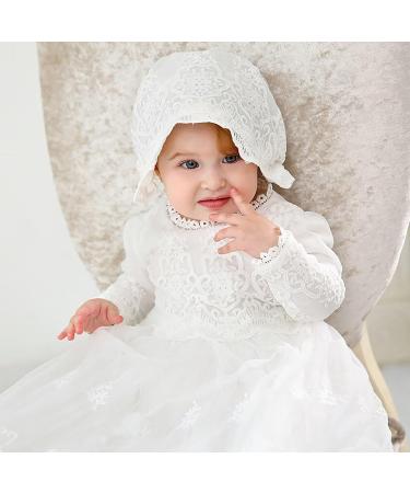 Leideur Baby Long Christening Gowns White Baptism Dress 3-6 Months - Special Occasion Dresses for Girls - Buy Online on GoSupps.com