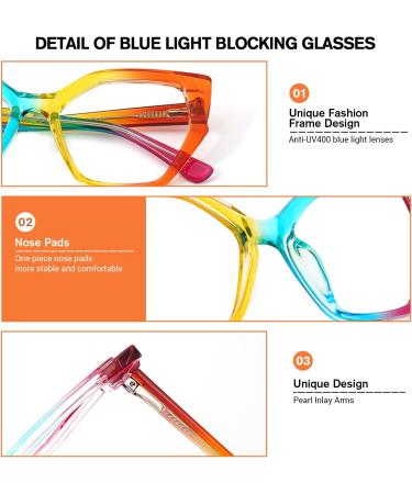 VOOGLAM Rainbow Color Cat Eye Blue Light Blocking Glasses for Women - UV Protection Fashion & Anti Eyestrain - Buy Online on GoSupps.com