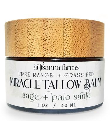 Miracle Tallow Balm - Hand-Crafted in the USA With Manuka Honey Grass-Fed Tallow & Medicinal Plants for Healing & Nourishing All Skin Types (1 oz Sage & Palo Santo) Sage & Palo Santo 1 Ounce (Pack of 1)