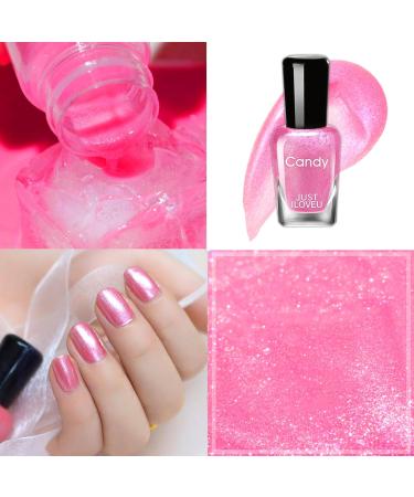 Hot Pink Pearl Glitter Nail Polish Gel Shimmering Shell Spiral Holographic Golden Shimmer Quick Dry Nail Varnish Mermaids Shining Sparkling Long Lasting No Need Cure DIY Nail Art Manicure - Buy Online on GoSupps.com